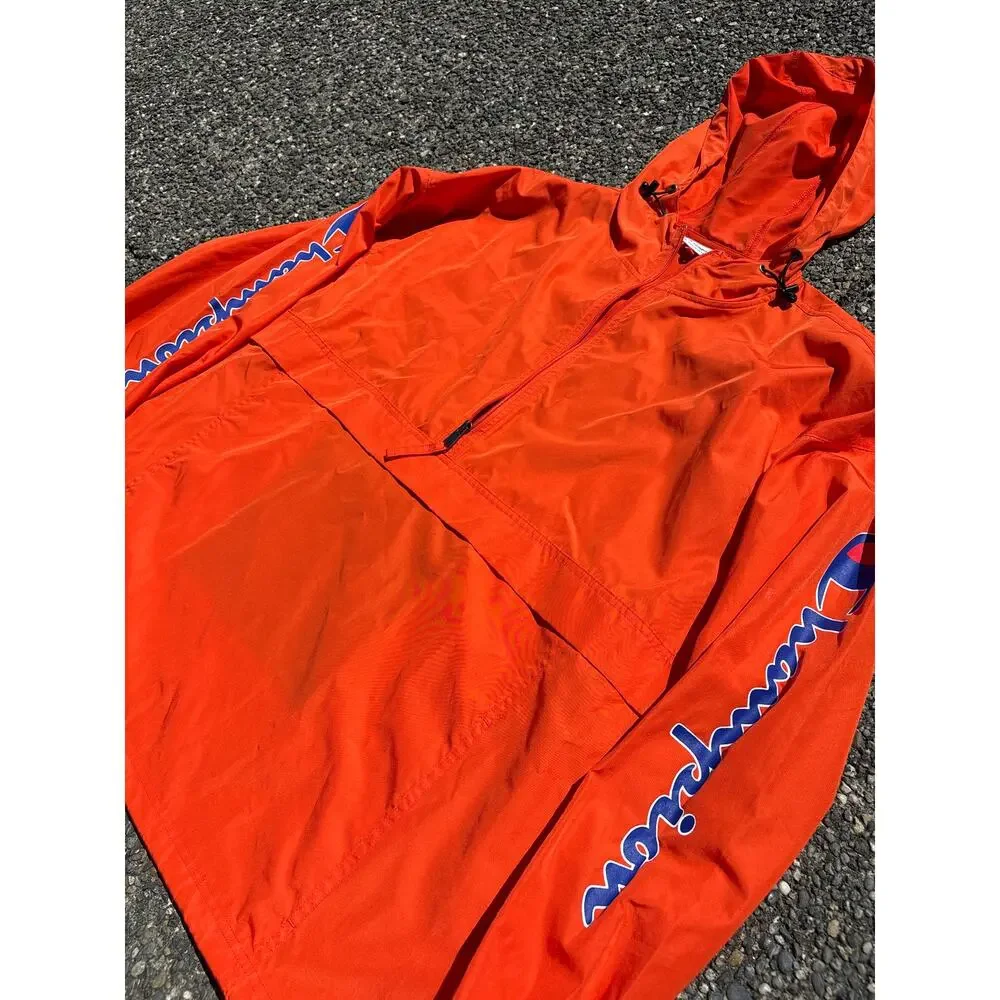 Champion Orange Lightweight half zip packable windbreaker jacket running XL